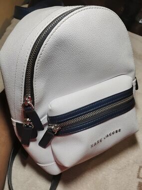 Marc Jacobs White Mini Backpack with Navy Trim